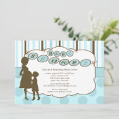Invitation Silhouette Maman Baby shower Baby Boy Blue (Debout devant)