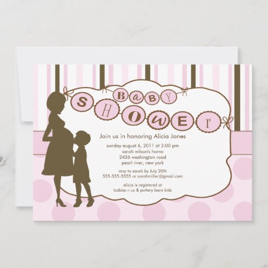 Invitation Silhouette Maman Baby shower bébé fille rose (Devant)