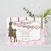 Invitation Silhouette Maman Baby shower bébé fille rose (Debout devant)
