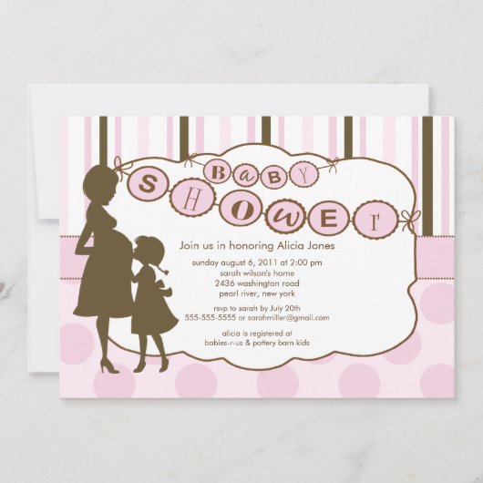 Invitation Silhouette Maman Baby shower bébé fille rose (Devant)