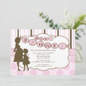 Invitation Silhouette Maman Baby shower bébé fille rose (Debout devant)