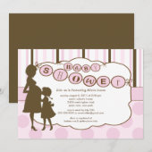 Invitation Silhouette Maman Baby shower bébé fille rose (Devant / Derrière)