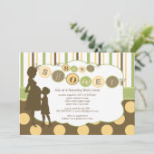 Invitation Silhouette Maman Baby shower Bébé Vert jaune Brown (Debout devant)
