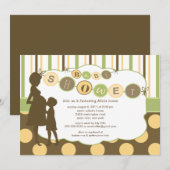 Invitation Silhouette Maman Baby shower Bébé Vert jaune Brown (Devant / Derrière)