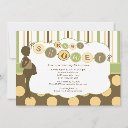 Invitation Silhouette Maman Baby shower Garçon ou fille Brown (Devant)