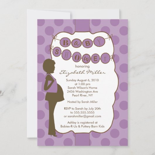 Invitation Silhouette Maman Fille Baby shower Purple Brown (Devant)