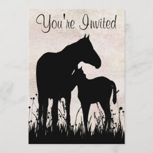 Invitation Silhouette Mare et Baby shower de Cheval Foin