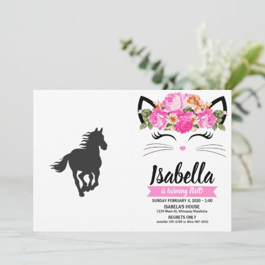 Invitation Silhouette noire du cheval - Choisir colo arrière (Debout devant)