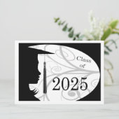 Invitation Silhouette noire et blanche 2025 Graduation Party (Debout devant)