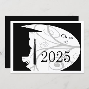 Invitation Silhouette noire et blanche 2025 Graduation Party