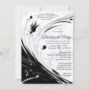 Invitation Silhouette noire moderne élégante sur Marbre blanc