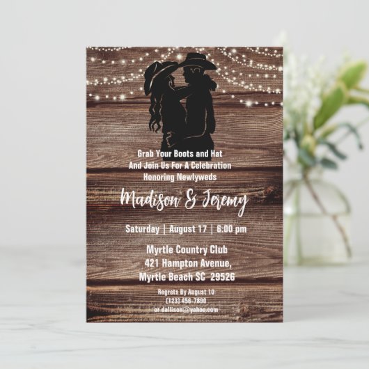 Invitation Silhouette occidentale rustique lumières à cordes (Debout devant)