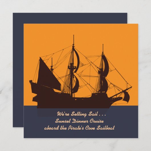 Invitation Silhouette Pirate Ship (Devant / Derrière)
