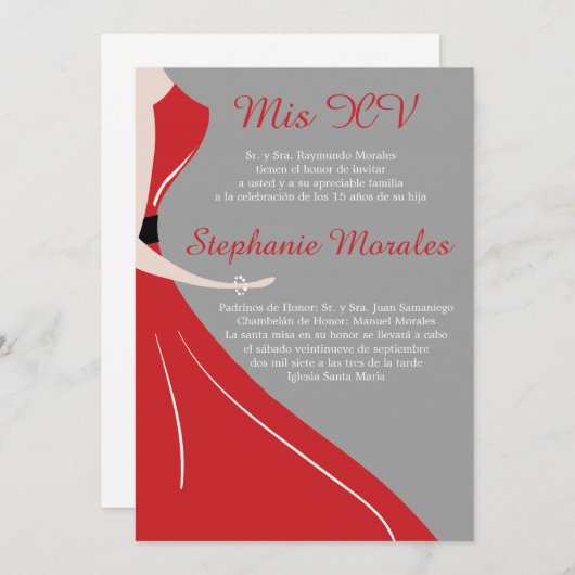 Invitation Silhouette Quinceanera (Devant / Derrière)