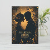 Invitation Silhouette romantique avec Arrière - plan or éléga (Debout devant)