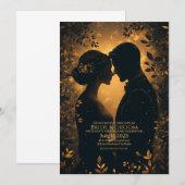 Invitation Silhouette romantique avec Arrière - plan or éléga (Devant / Derrière)