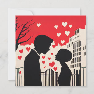 Invitation Silhouette romantique Couple Coeurs Cityscape
