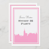 Invitation Silhouette rose NYC Skyline #2 do-it-yourself douc (Devant / Derrière)