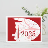Invitation Silhouette rouge et blanche 2025 Graduation Party (Debout devant)
