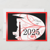 Invitation Silhouette rouge et noire 2025 Graduation Party (Devant)
