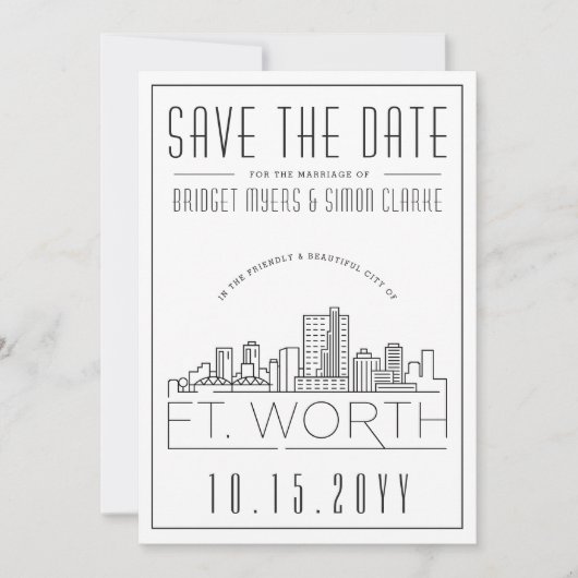 Invitation Silhouette stylisé de Fort Worth pour un mariage, (Devant)