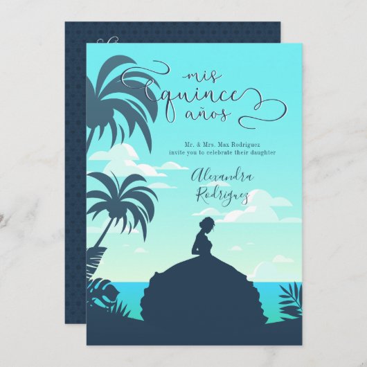 Invitation Silhouette tropicale Quinceanera (Devant / Derrière)