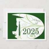 Invitation Silhouette verte et blanche 2025 Graduation Party (Devant)