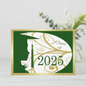 Invitation Silhouette verte et or 2025 Graduation Party (Debout devant)