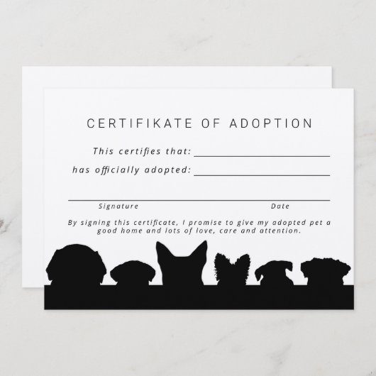 Invitation Silhouettes de chien rustique Certifikate d'adopti (Devant / Derrière)