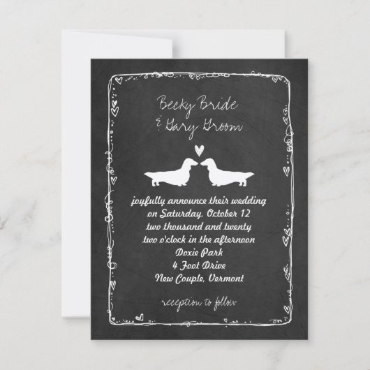Invitation Silhouettes de Dachshund à longs poils Mariage (Devant)