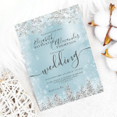 Invitation Silice bleu neige pin Noël mariage d'hiver