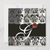 INVITATION SILK BLANC NOIR DOMMASK VÊTEMENT MONOGRAMME ROSE R (Devant)