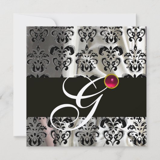 INVITATION SILK BLANC NOIR DOMMASK VÊTEMENT MONOGRAMME ROSE R (Devant)