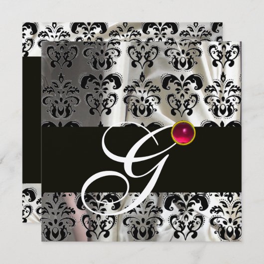 INVITATION SILK BLANC NOIR DOMMASK VÊTEMENT MONOGRAMME ROSE R (Devant / Derrière)