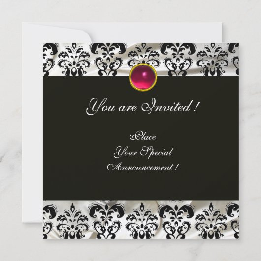INVITATION SILK BLANC NOIR DOMMASK VÊTEMENT MONOGRAMME ROSE R (Dos)