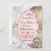 Invitation Silk ivoire, dentelle et perles d'or et marbre (Devant)