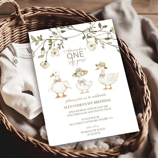 Invitation Silly Goose 1er anniversaire Neutre Floral