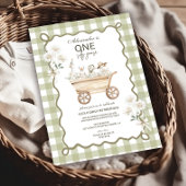 Invitation Silly Goose 1st Birthday Green Gingham