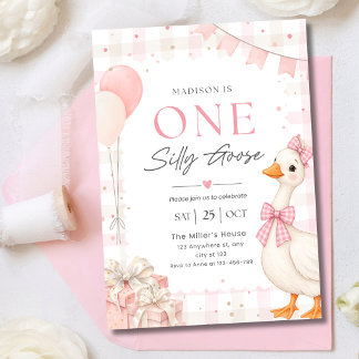 Invitation Silly Goose 1st Birthday Party Girl Farm Animal