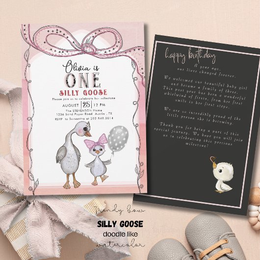 Invitation Silly Goose 1st Birthday Watercolor Hand drawn