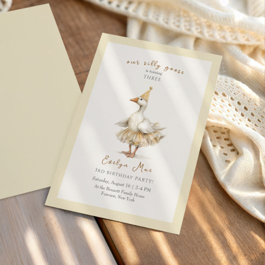 Invitation Silly Goose 3e anniversaire aquarelle jaune
