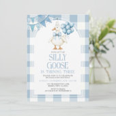 Invitation Silly Goose 3rd Birthday Blue Bow Gingham Balloon  (Debout devant)