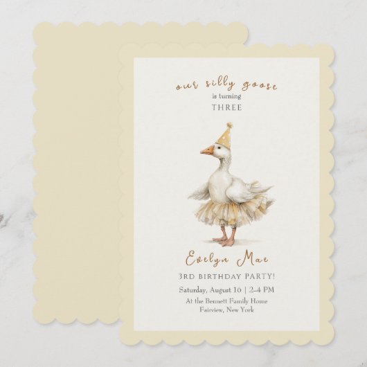 Invitation Silly Goose 3rd Birthday Yellow Watercolor (Devant / Derrière)