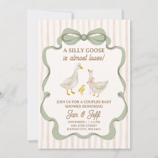 Invitation Silly Goose Baby Shower Invite Pink Stripe
