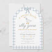 Invitation Silly Goose Blue Bow Duck Gingham Baby Shower Arch (Devant)