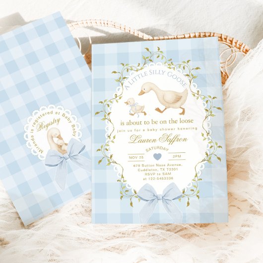 Invitation Silly Goose Blue Gingham Baby Boy Shower