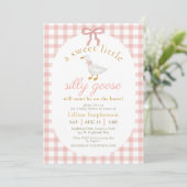 Invitation Silly Goose Blush Pink Bow Gingham Baby Shower  (Debout devant)
