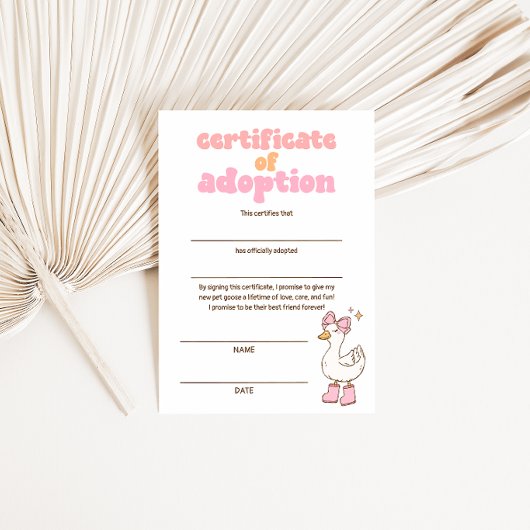 Invitation Silly Goose Certificate of Adoption