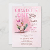 Invitation Silly Goose First Birthday Pink Girl Party (Devant)