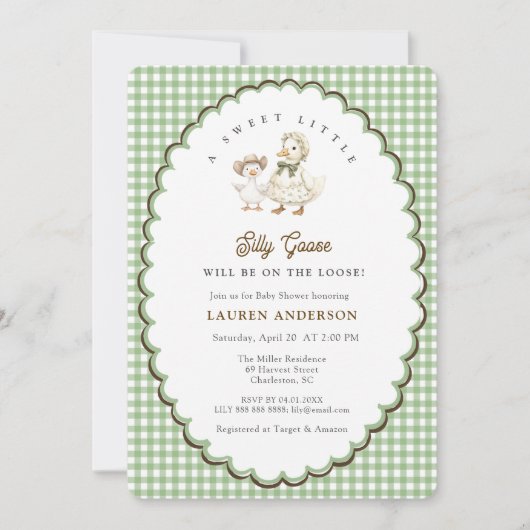 Invitation Silly Goose Gender neutral Baby shower (Devant)